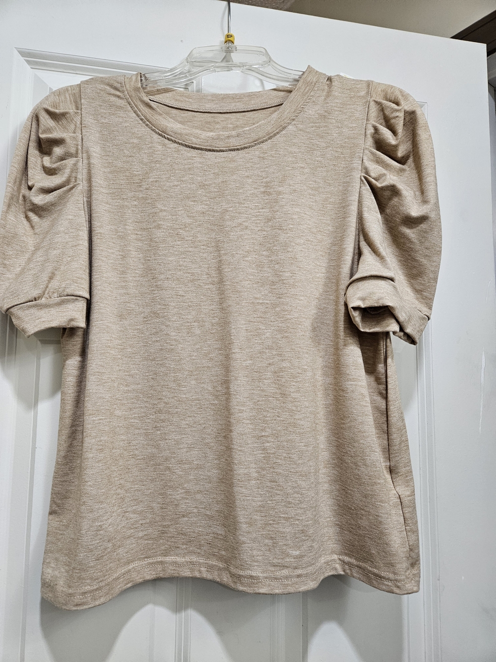 Women's Puff Sleeve Knit Top in Beige